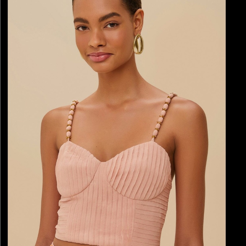 FARM Rio Blush Pink Ribbed Corset Top